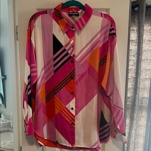 Karl Lagerfeld Pink and Orange Geometric Blouse - only worn once!